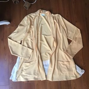 LOGO lori goldstein shawl collar waterfall open cardigan with pockets medium